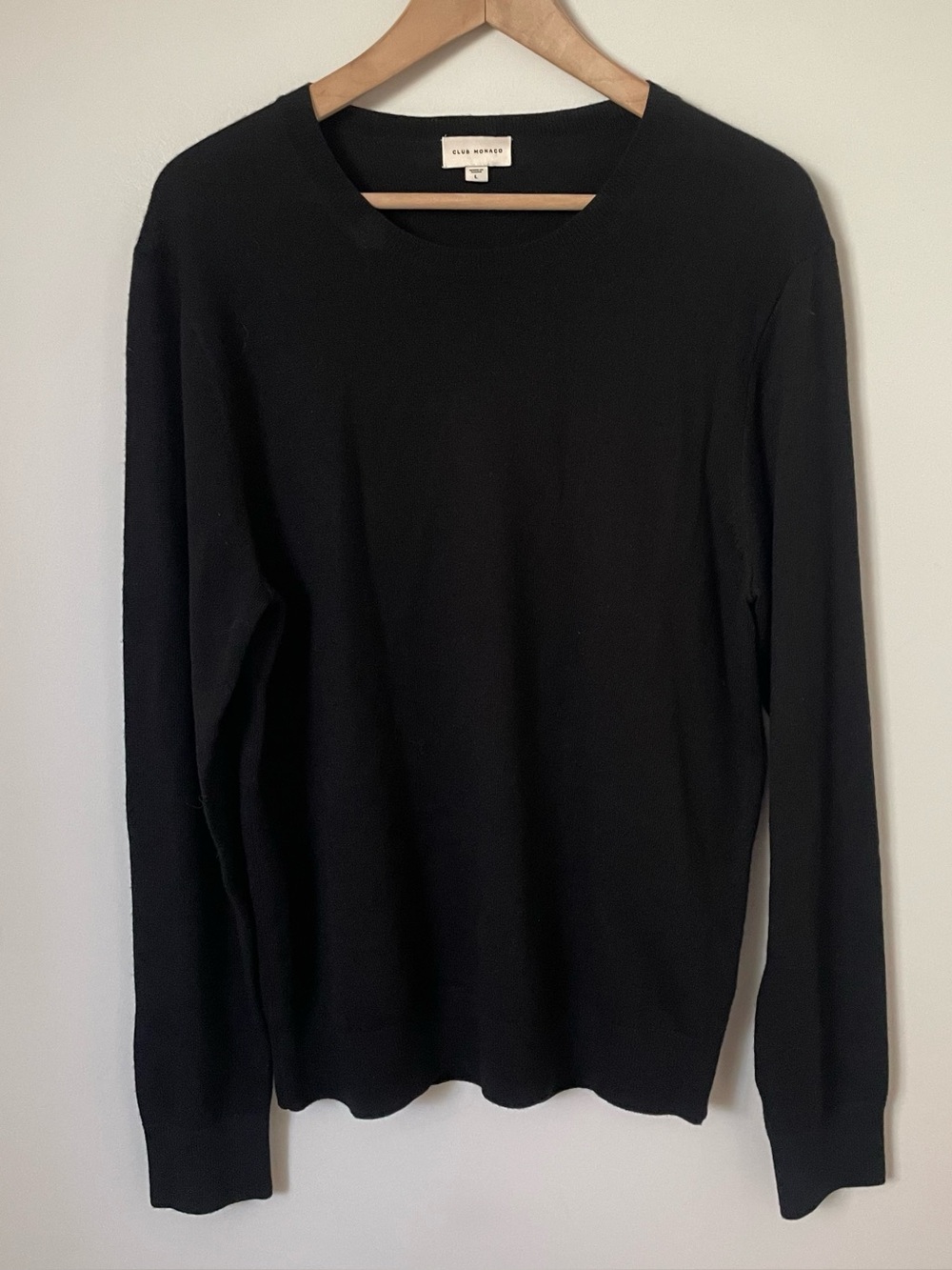 Club Monaco 100% Wool Lightweight Knit Crew Neck Sweater Black Size Large